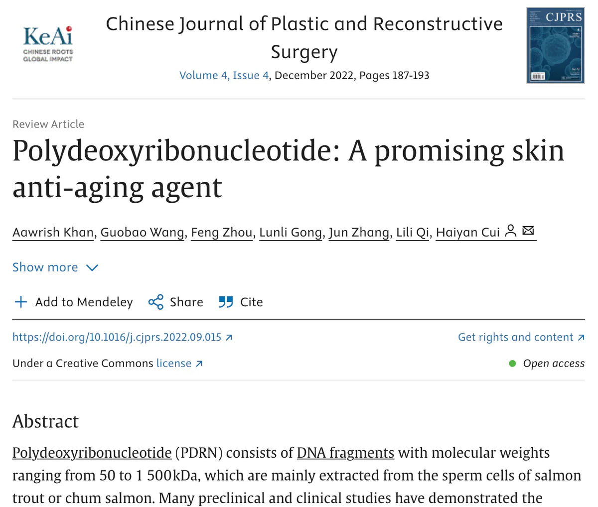 Étude publiée dans le Chinese Journal of Plastic and Reconstructive Surgery, 2022.